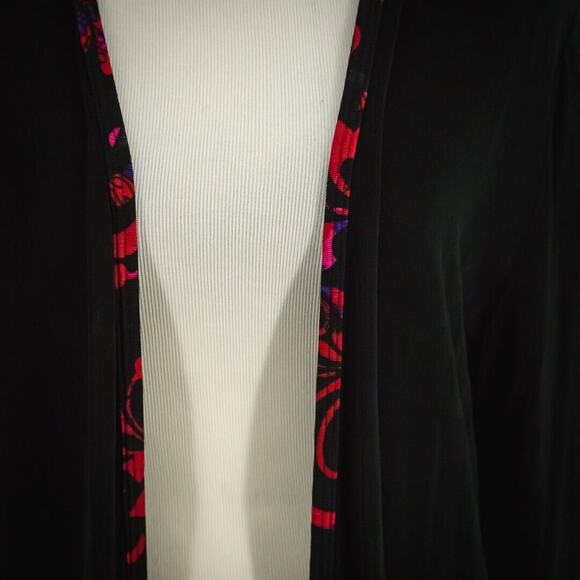 Chico's 3 Size XL Travelers Black Pink Print Trim Open 3/4 Sleeve Knit Cardigan - Picture 2 of 6